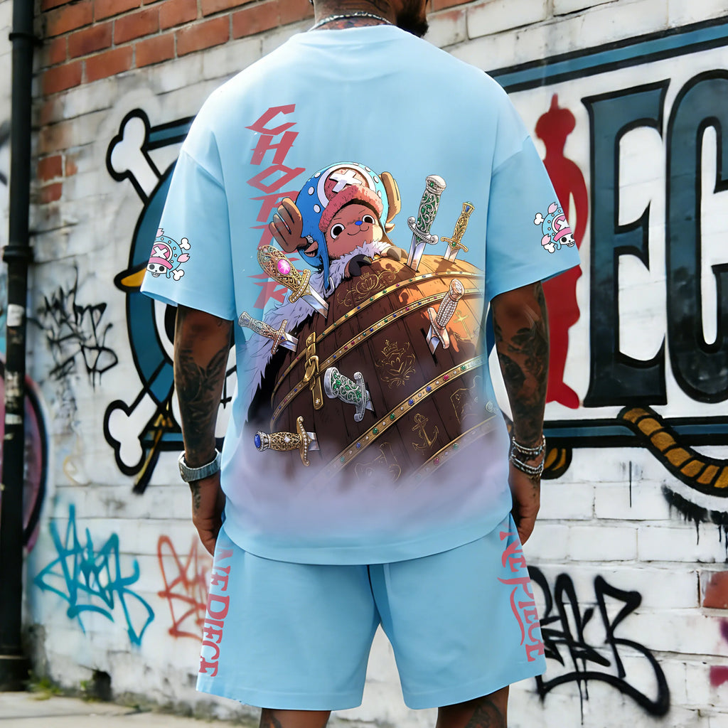 OP-Unisex Anime Inspired Vintage T-shirt& Shorts 2 Pieces Set