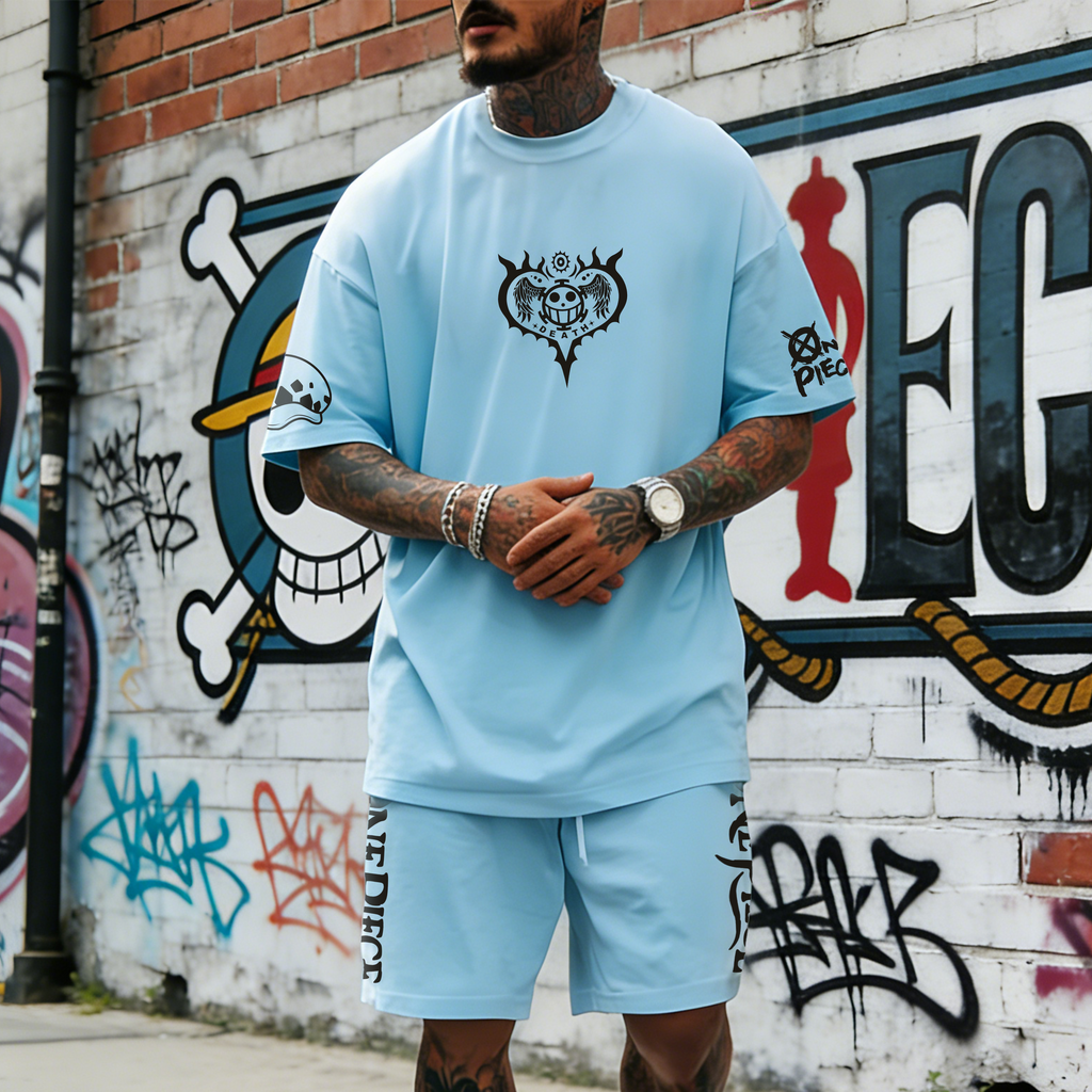 OP-Unisex Anime Inspired Vintage T-shirt& Shorts 2 Pieces Set