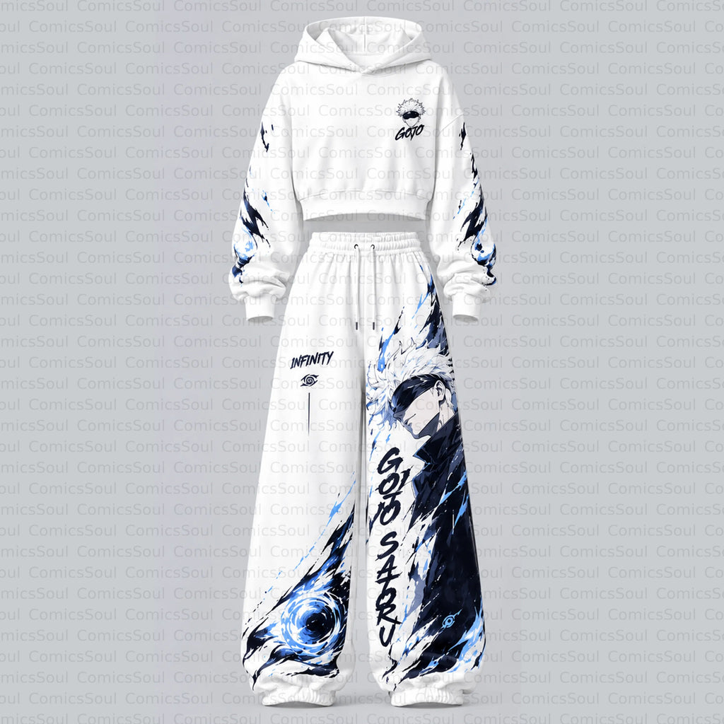 Jujutsu Kaisen Cropped Long Sleeve Hoodie & High Waist Jogger Pants Two Piece