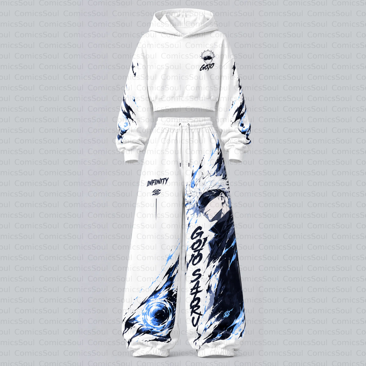 Jujutsu Kaisen Cropped Long Sleeve Hoodie & High Waist Jogger Pants Two Piece
