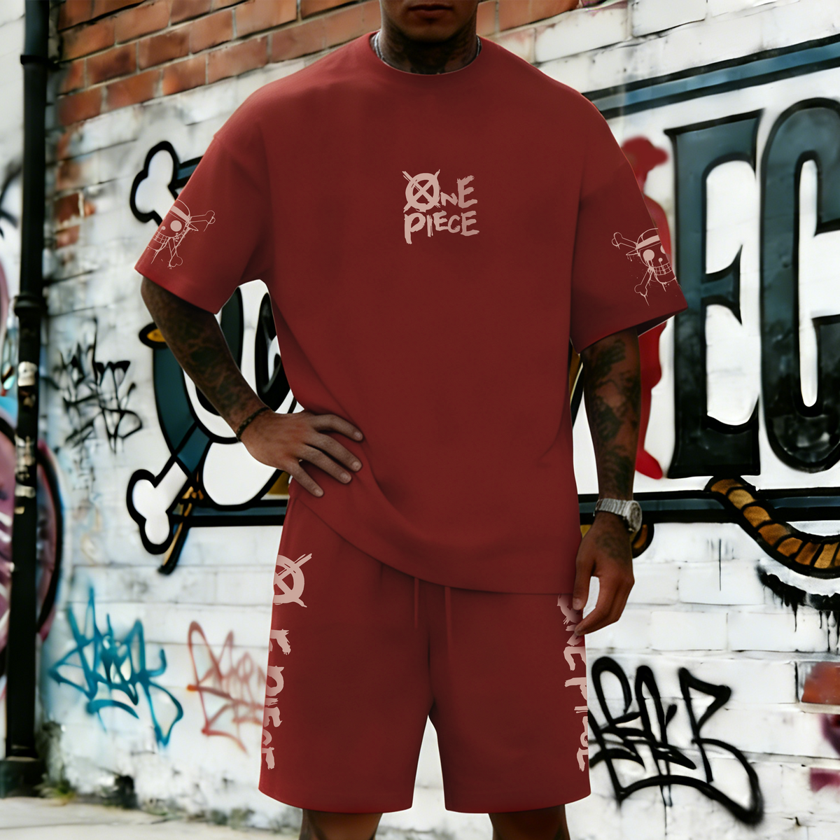 Unisex Anime Inspired Vintage T-shirt& Shorts 2 Pieces Set