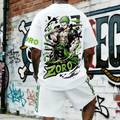 OP-Unisex Anime Inspired Vintage T-shirt& Shorts 2 Pieces Set