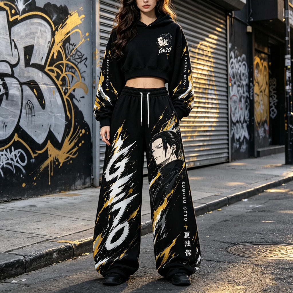 Jujutsu Kaisen Cropped Long Sleeve Hoodie & High Waist Jogger Pants Two Piece