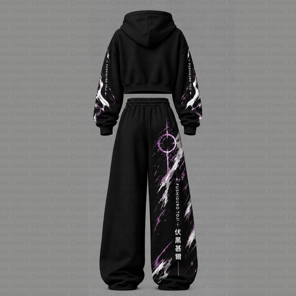 Jujutsu Kaisen Cropped Long Sleeve Hoodie & High Waist Jogger Pants Two Piece