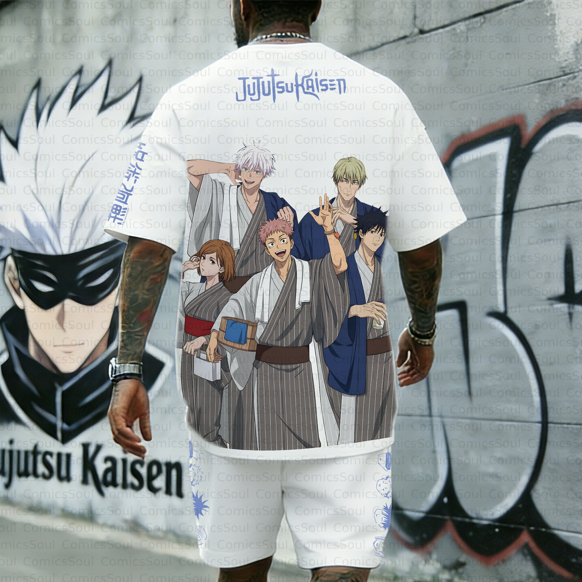 Unisex Anime Inspired Vintage T-shirt& Shorts 2 Pieces Set
