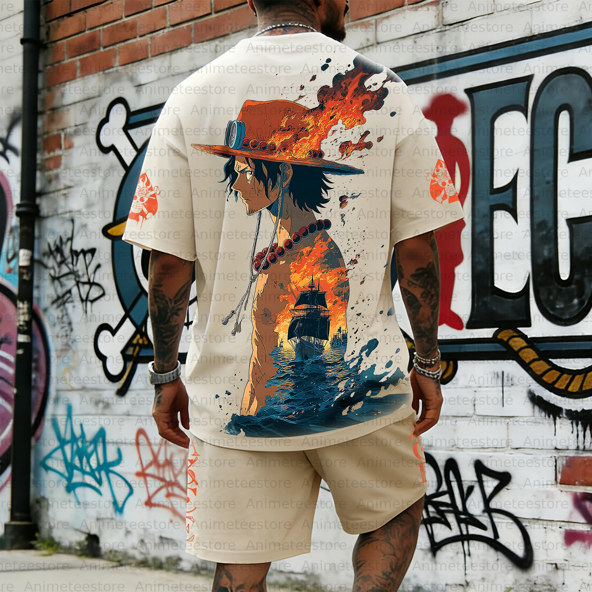 Unisex Anime Inspired Vintage T-shirt& Shorts 2 Pieces Set