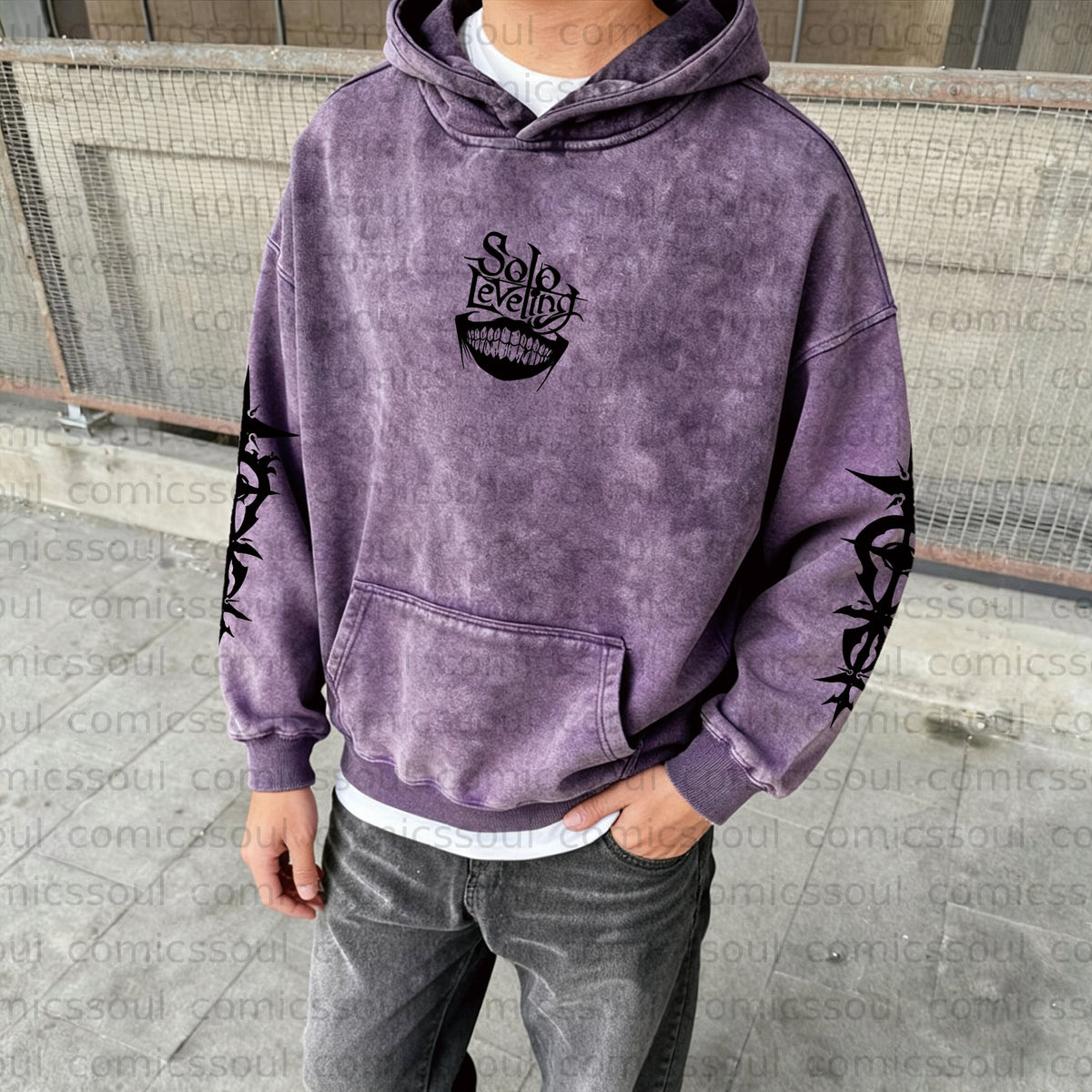 Unisex  Anime Graphic Water wash Streetwear Vintage Hoodie