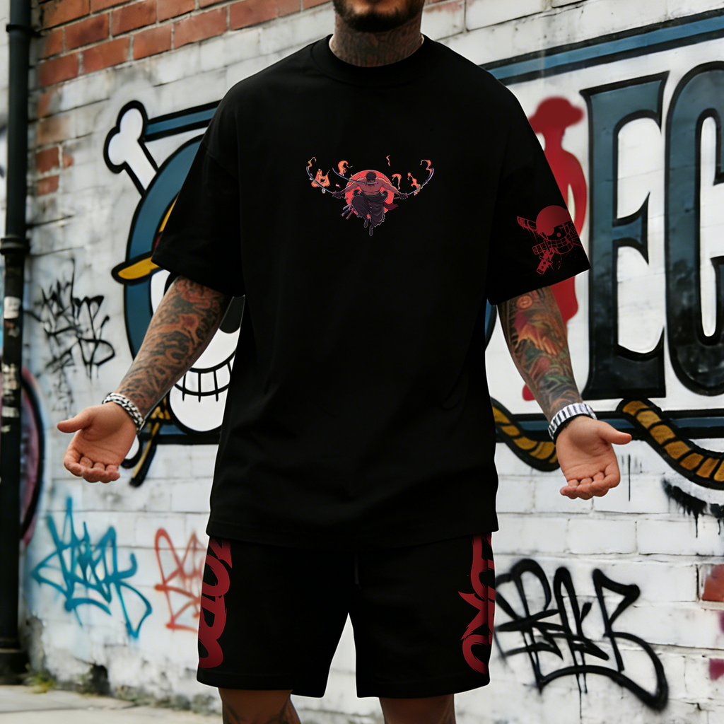 OP-Unisex Anime Inspired Vintage T-shirt& Shorts 2 Pieces Set
