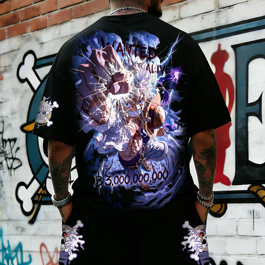 OP-Unisex Anime Inspired Vintage T-shirt& Shorts 2 Pieces Set