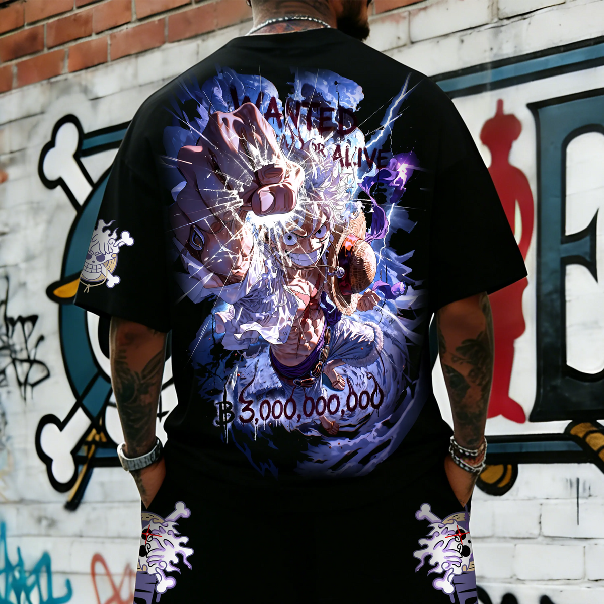 OP-Unisex Anime Inspired Vintage T-shirt& Shorts 2 Pieces Set