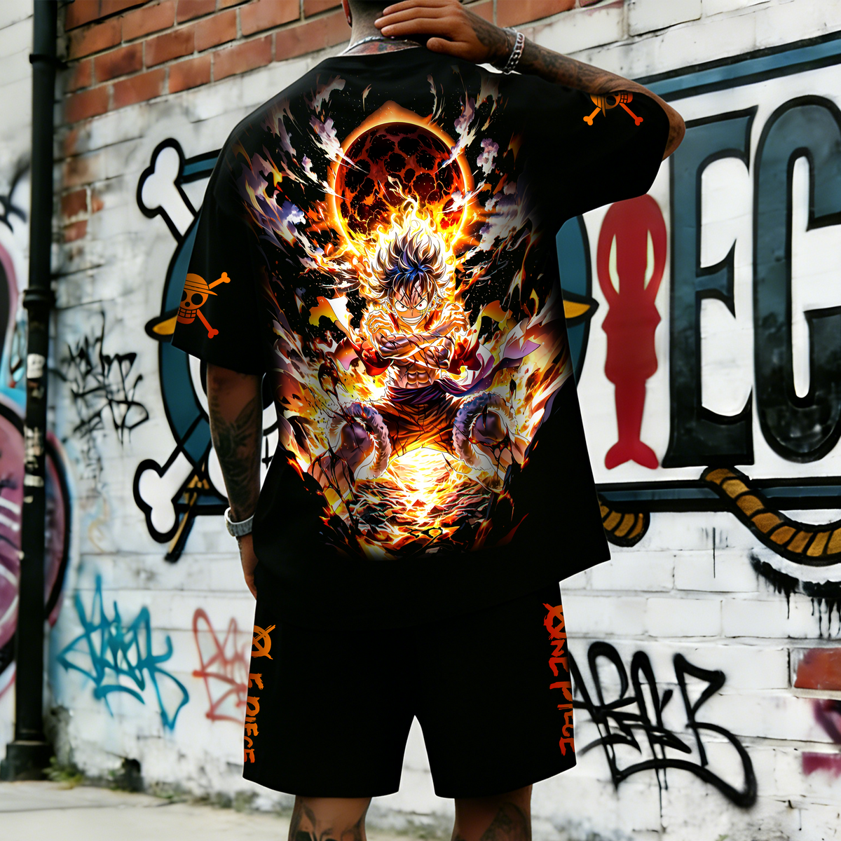 Unisex Anime Inspired Vintage T-shirt& Shorts 2 Pieces Set
