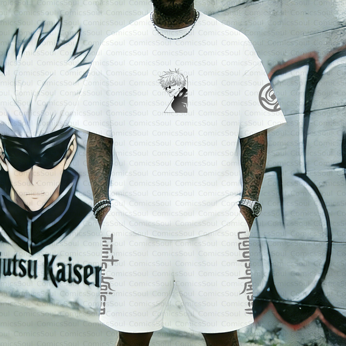 Unisex Anime Inspired Vintage T-shirt& Shorts 2 Pieces Set