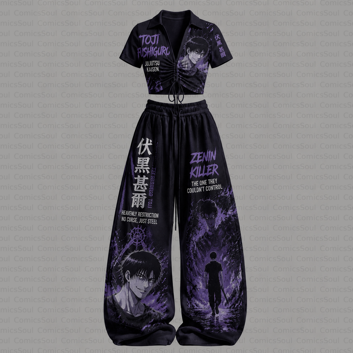 Jujutsu Kaisen Drawstring Short Sleeve Top & Long Pants Two-Piece Set