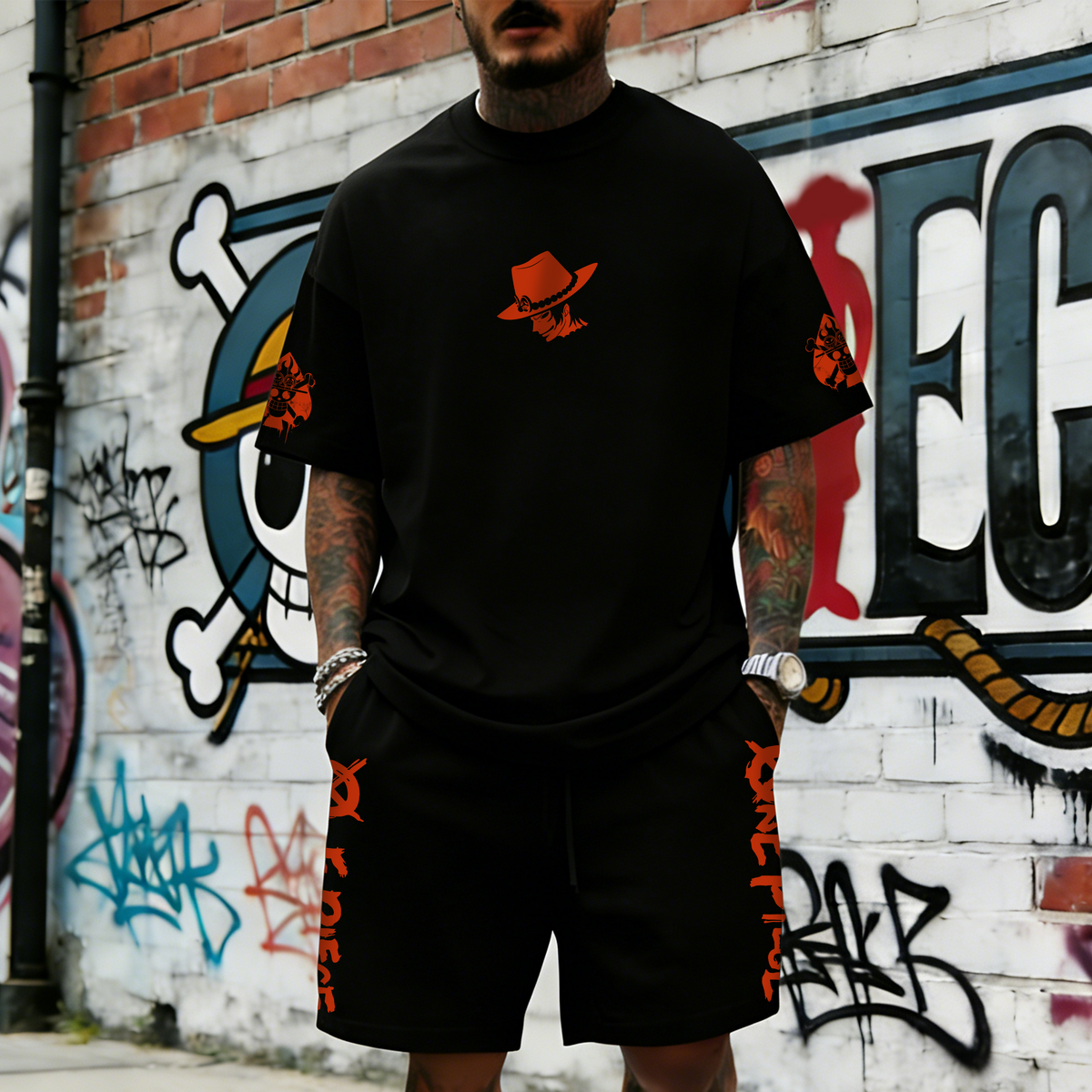 Unisex Anime Inspired Vintage T-shirt& Shorts 2 Pieces Set