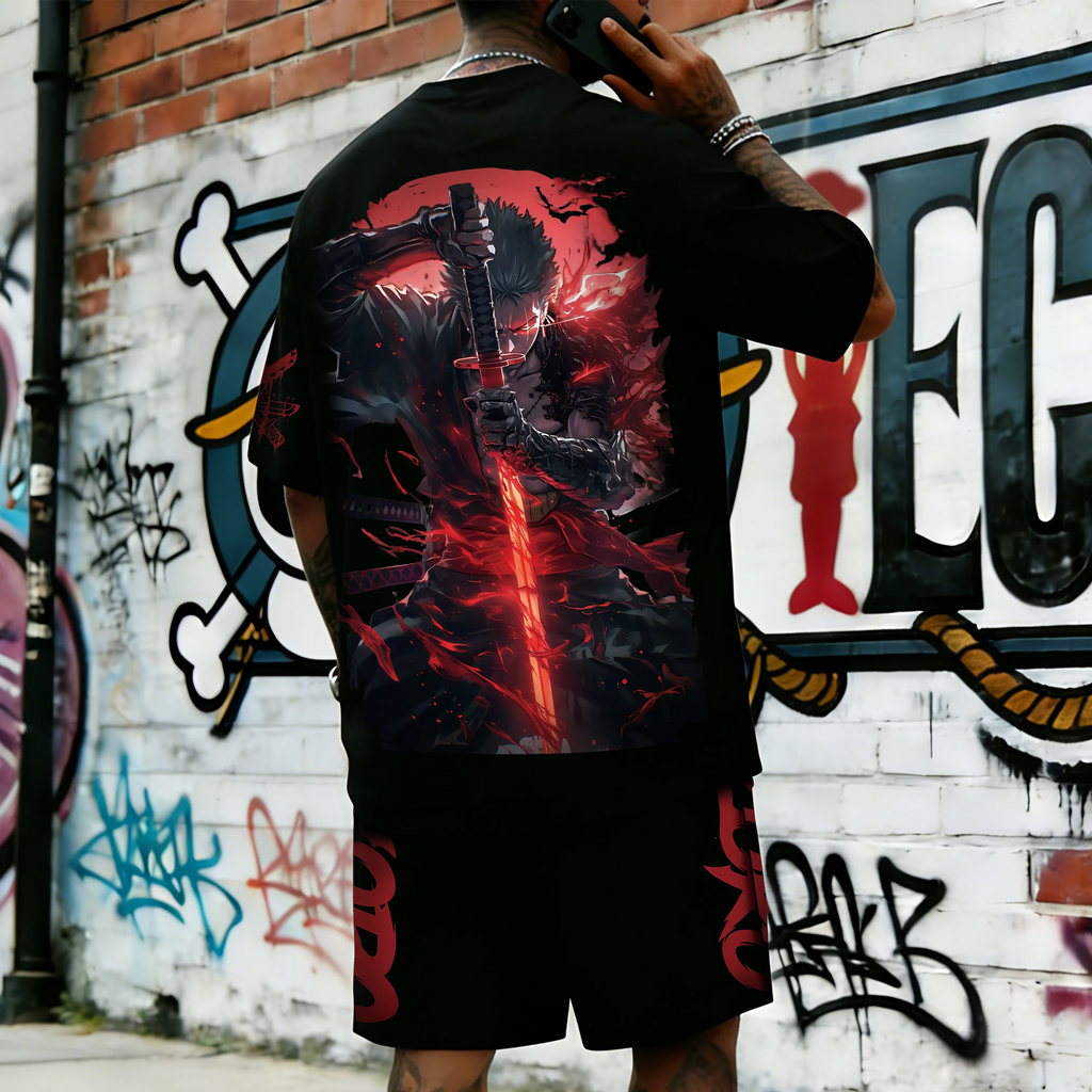 OP-Unisex Anime Inspired Vintage T-shirt& Shorts 2 Pieces Set