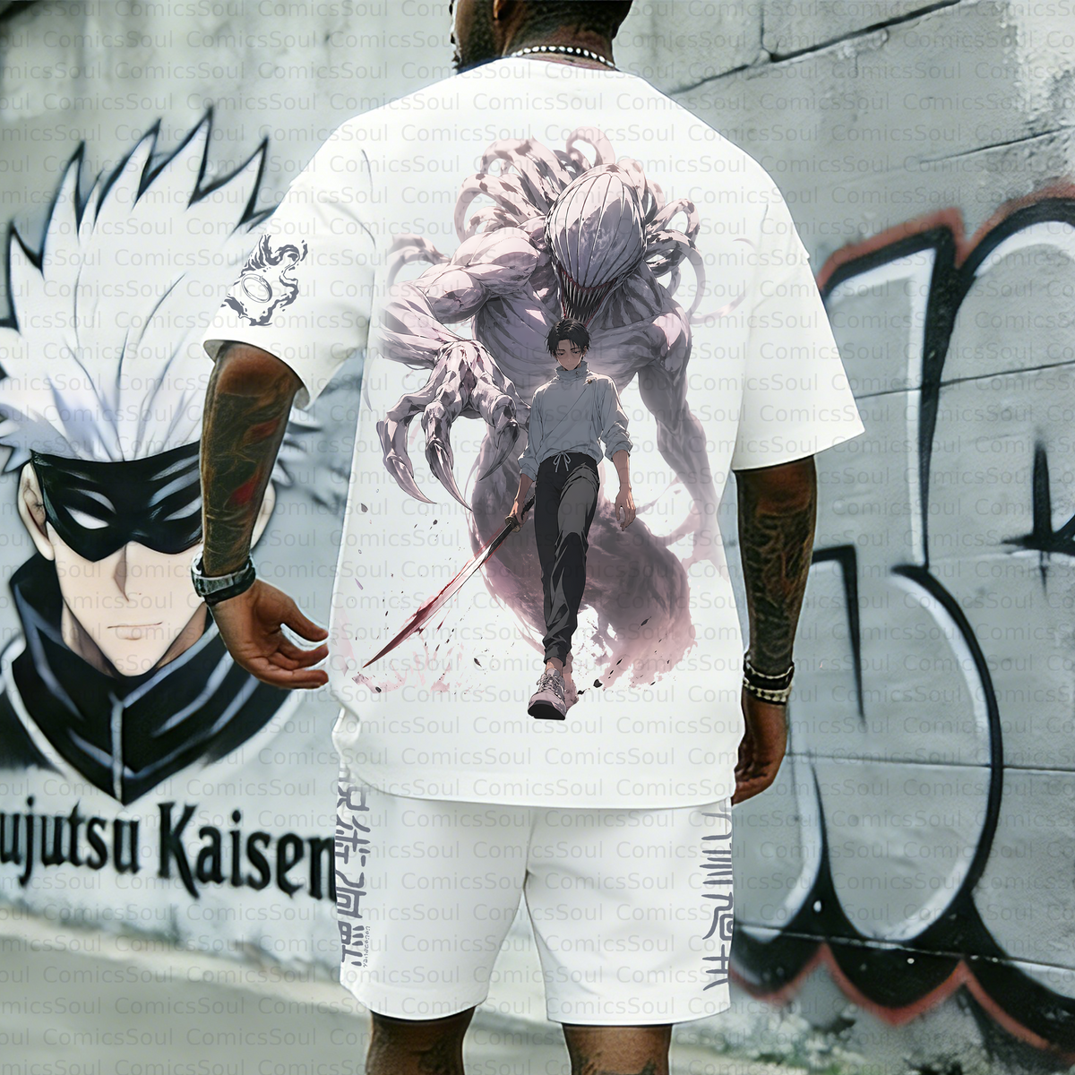 Unisex Anime Inspired Vintage T-shirt& Shorts 2 Pieces Set