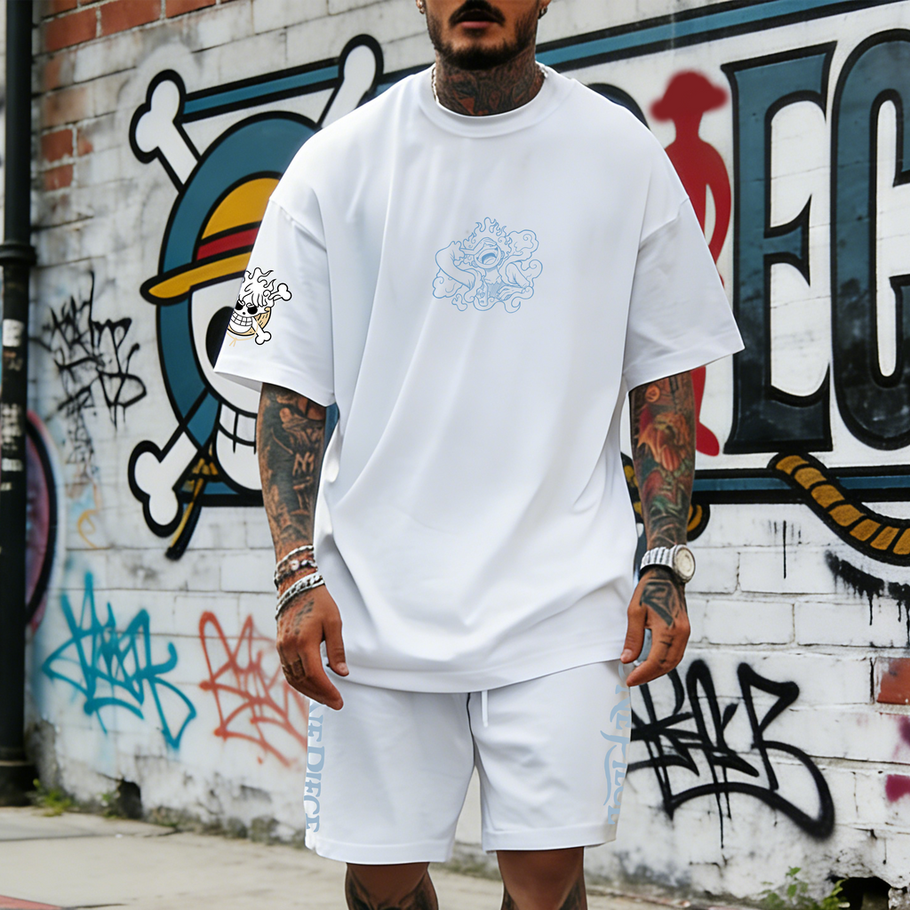 OP-Unisex Anime Inspired Vintage T-shirt& Shorts 2 Pieces Set
