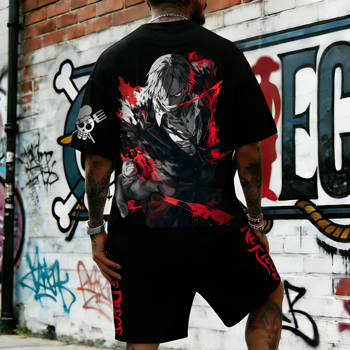 OP-Unisex Anime Inspired Vintage T-shirt& Shorts 2 Pieces Set
