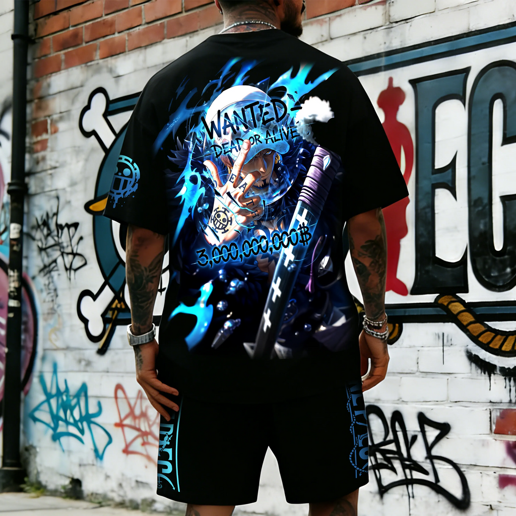 OP-Unisex Anime Inspired Vintage T-shirt& Shorts 2 Pieces Set