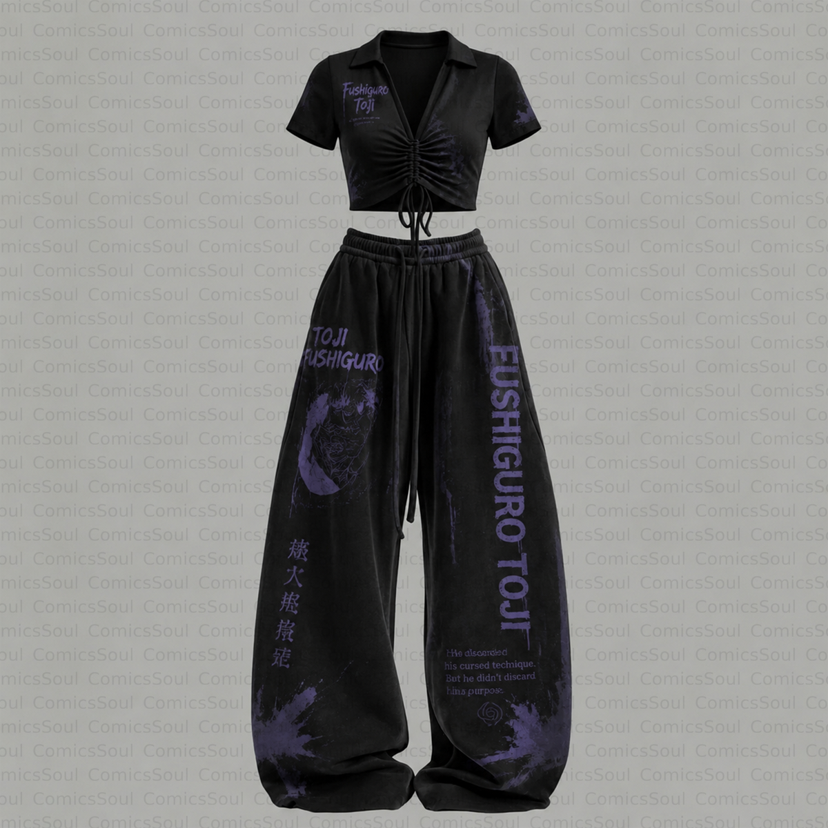 Jujutsu Kaisen Drawstring Short Sleeve Top & Long Pants Two-Piece Set