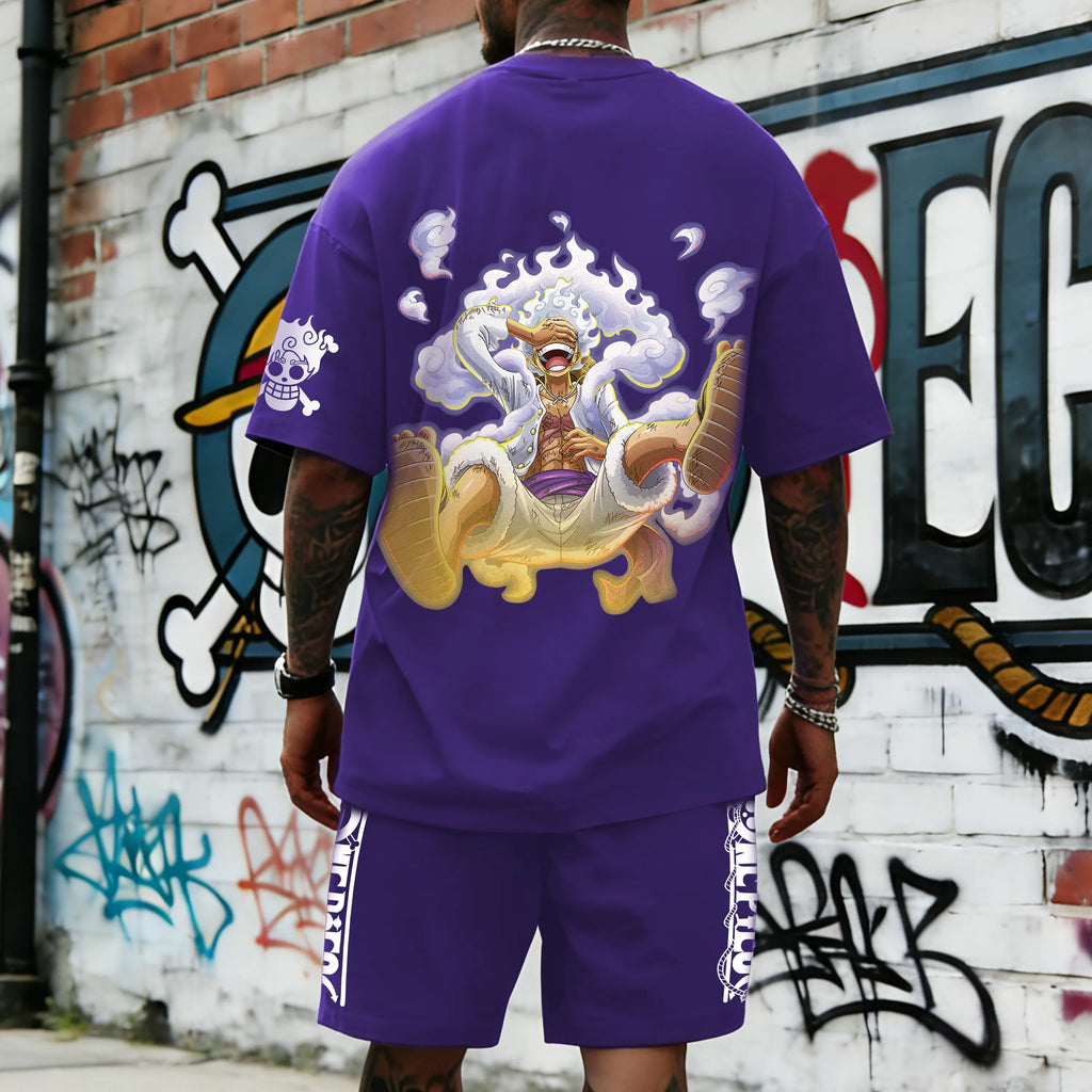 OP-Unisex Anime Inspired Vintage T-shirt& Shorts 2 Pieces Set
