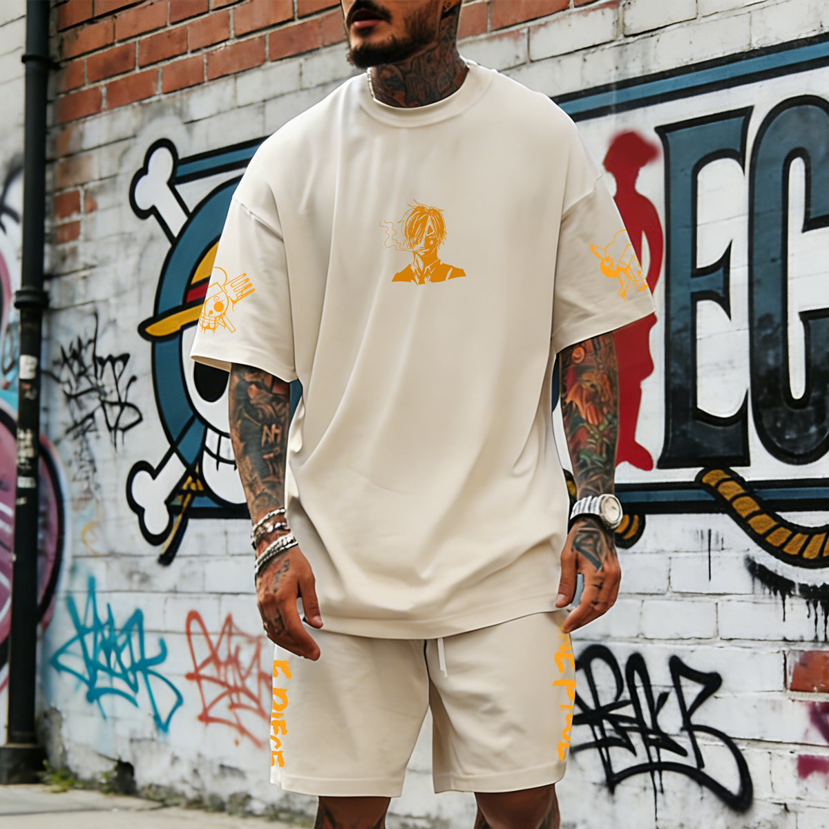 Unisex Anime Inspired Vintage T-shirt& Shorts 2 Pieces Set