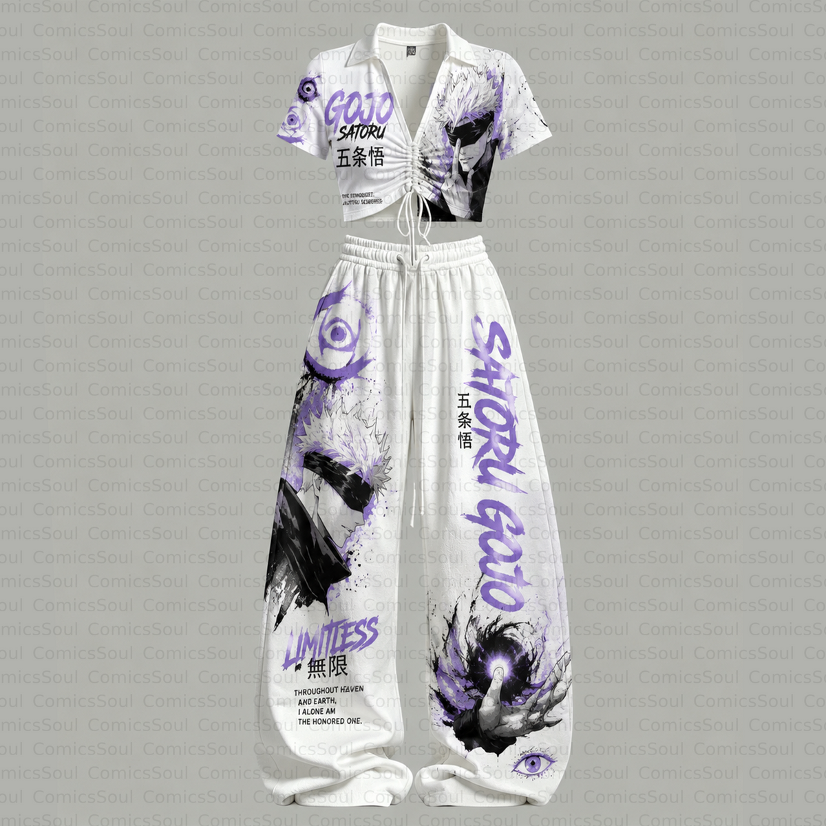 Jujutsu Kaisen Drawstring Short Sleeve Top & Long Pants Two-Piece Set