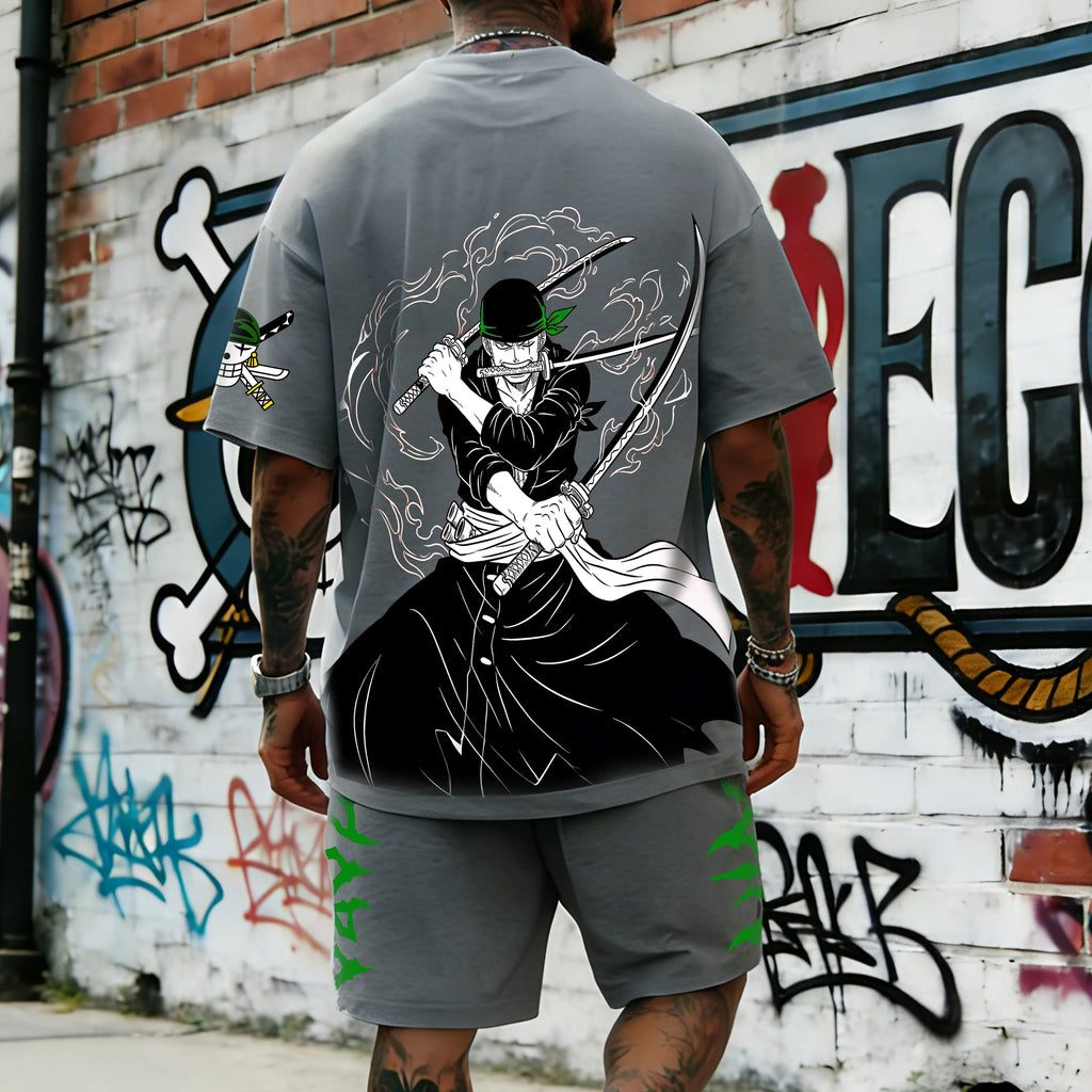 OP-Unisex Anime Inspired Vintage T-shirt& Shorts 2 Pieces Set