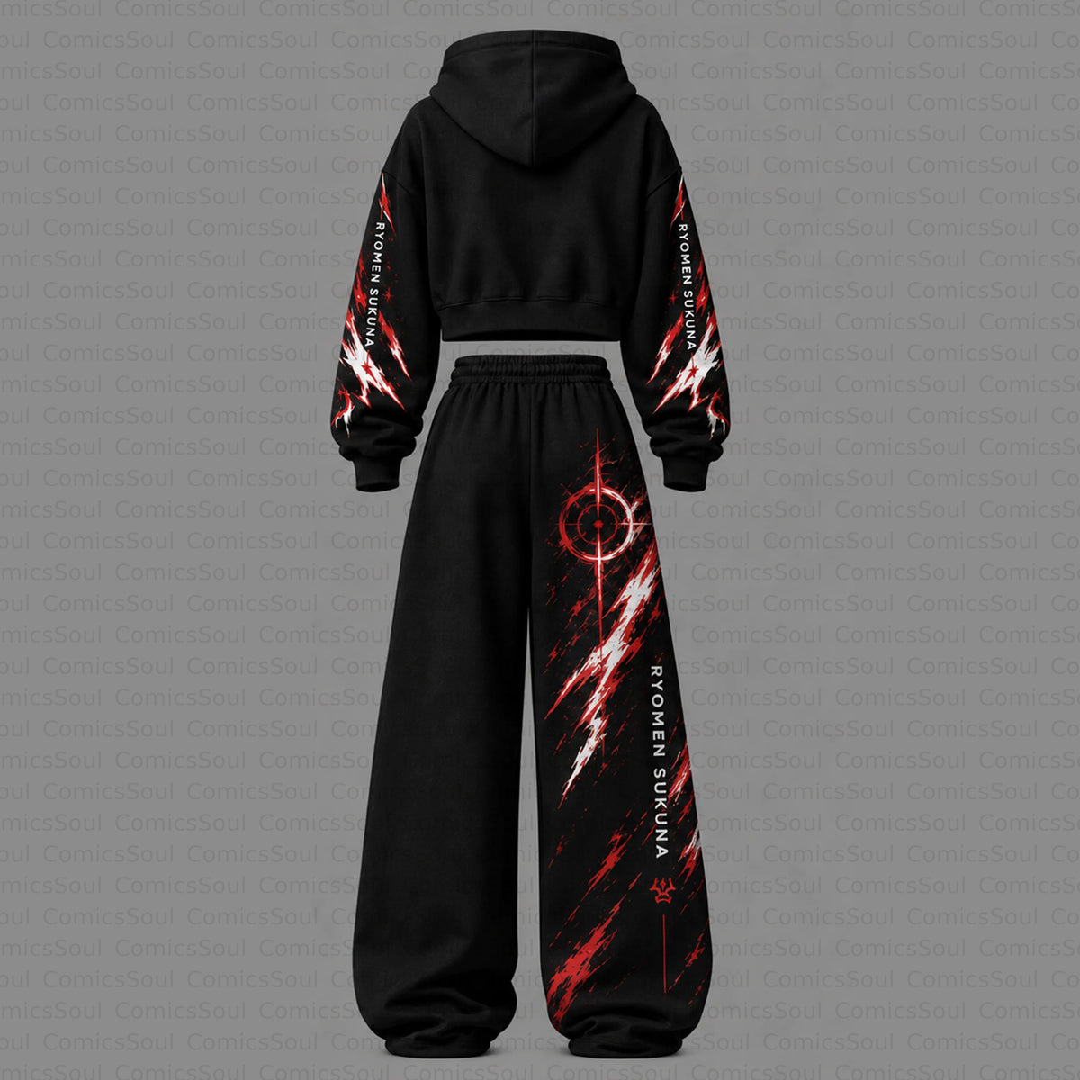 Jujutsu Kaisen Cropped Long Sleeve Hoodie & High Waist Jogger Pants Two Piece