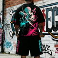 OP-Unisex Anime Inspired Vintage T-shirt& Shorts 2 Pieces Set