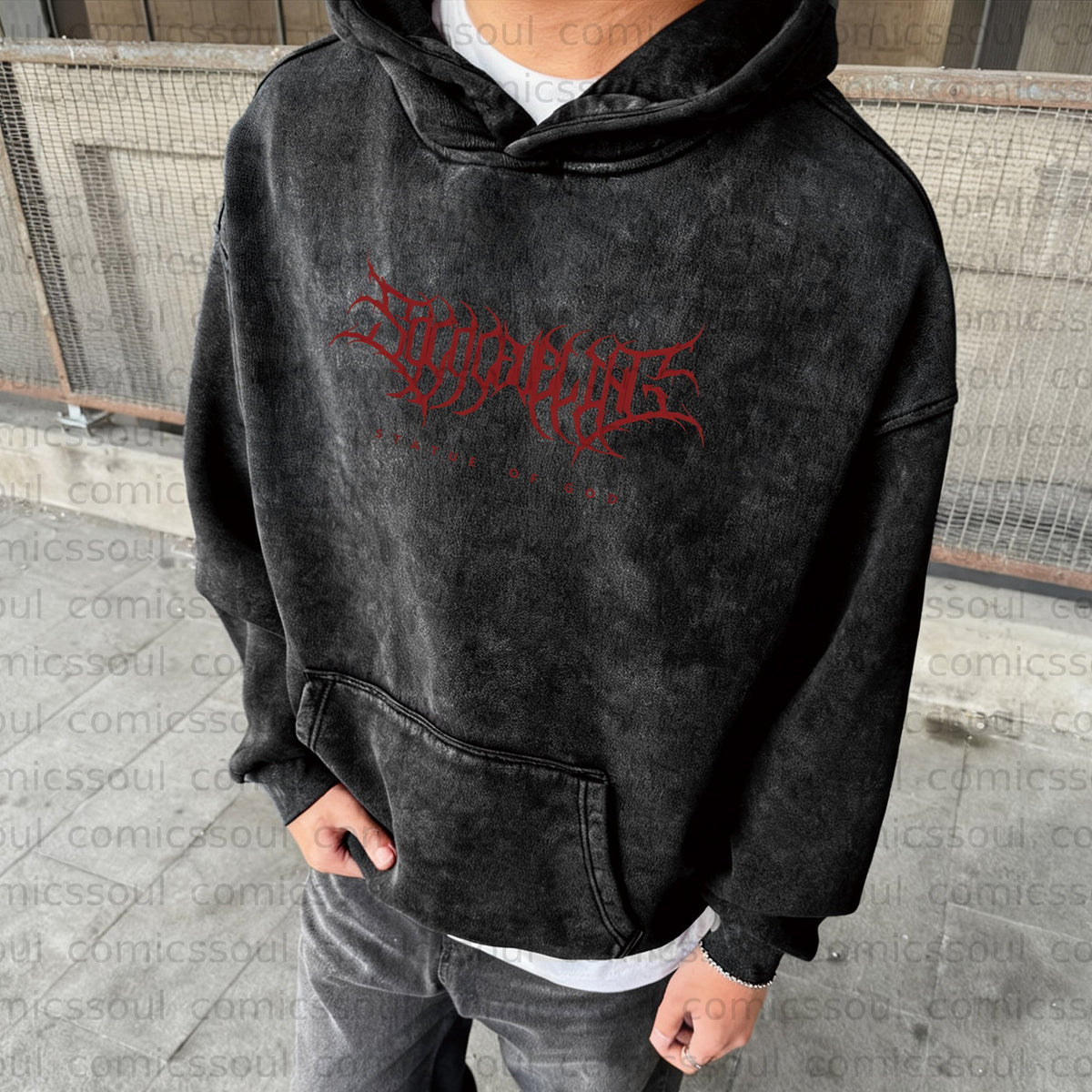 Unisex  Anime Graphic Water wash Streetwear Vintage Hoodie