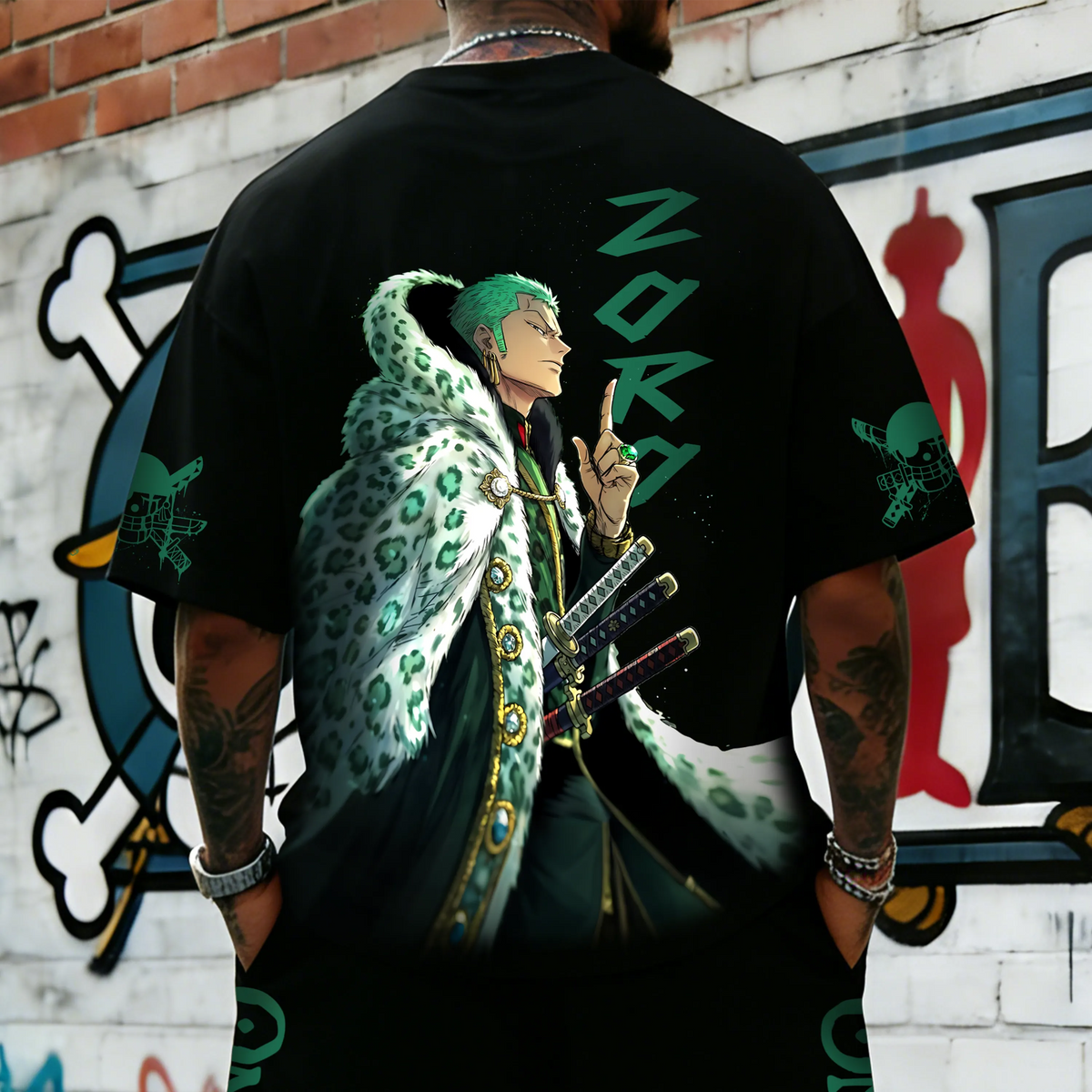 OP-Unisex Anime Inspired Vintage T-shirt& Shorts 2 Pieces Set